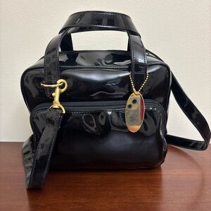 Metro Gear Black PVC Shoulder Bag Gold Tone Hardware And Bag charm